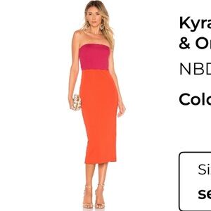 NBD Kyra Midi Dress in Fuschia/Pink & Orange, XS, Worn Once, Dry Cleaned